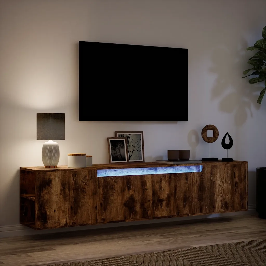 vidaXL Mobile TV a Parete con LED Rovere Fumo 180x31x39,5 cm