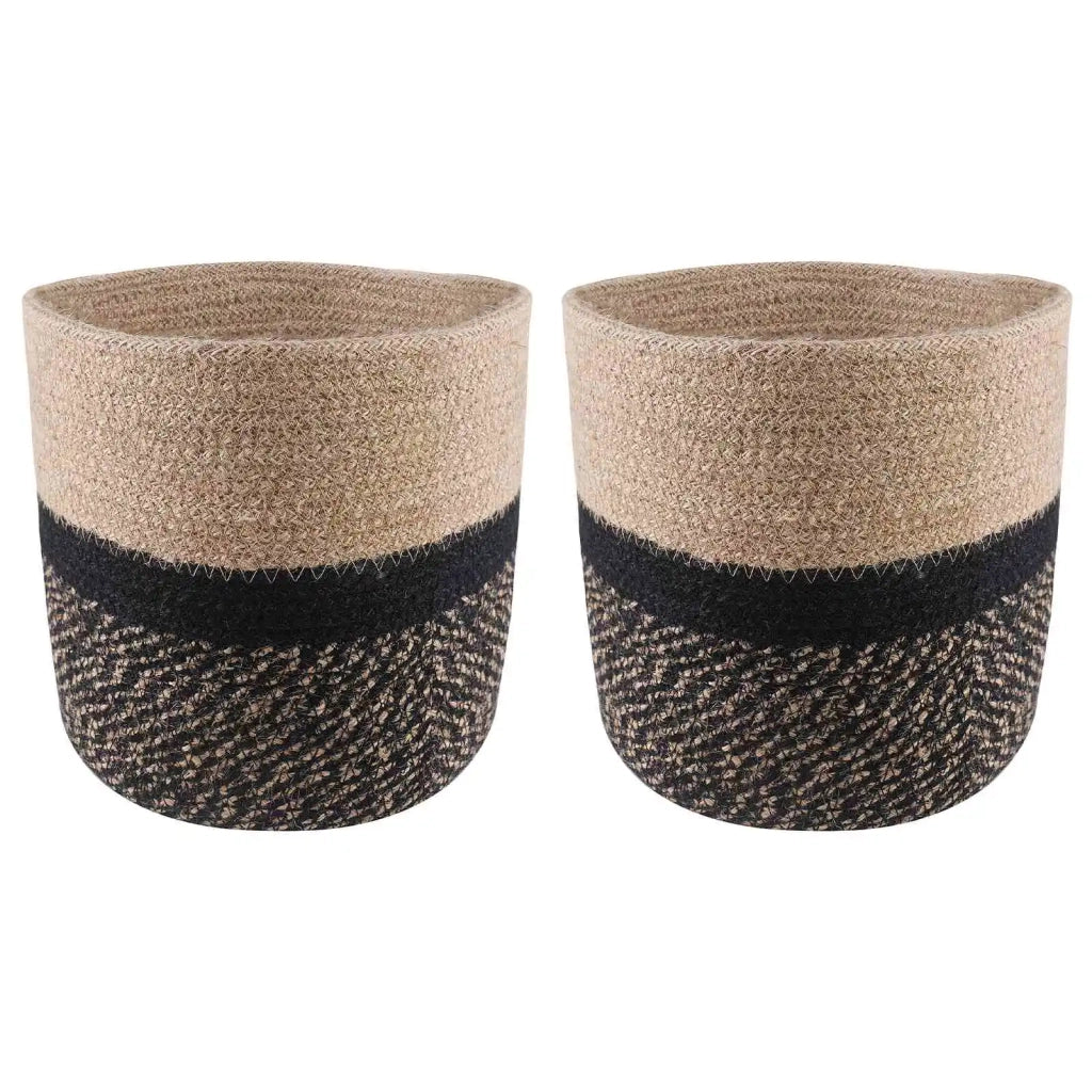Set di Vasi per Piante 2 pcs Naturale e Nero Ø 21 x 21 cm