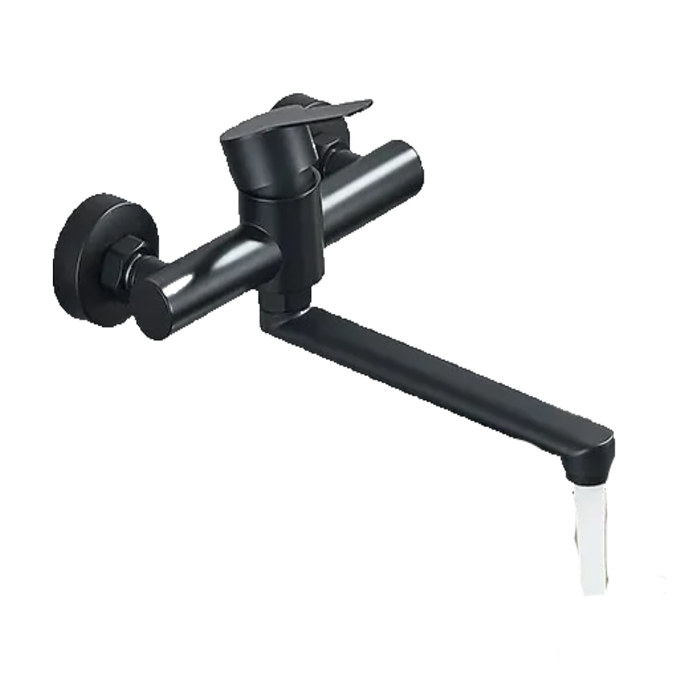 MAX | rubinetto miscelatore catering a parete nero | rubinetto cucina professionale in acciaio inox lungo e piatto | ristorante a parete bocca dritta