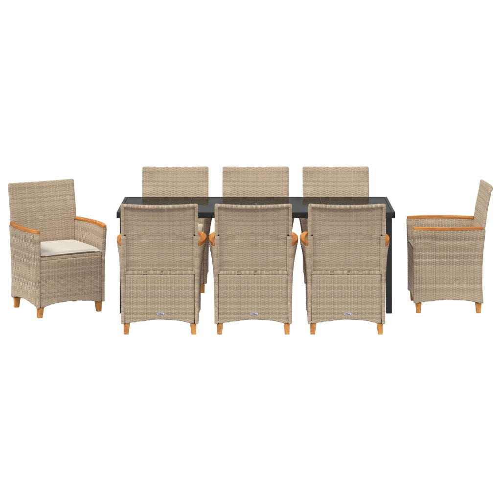 Set da pranzo da giardino con cuscini beige in polyrattan