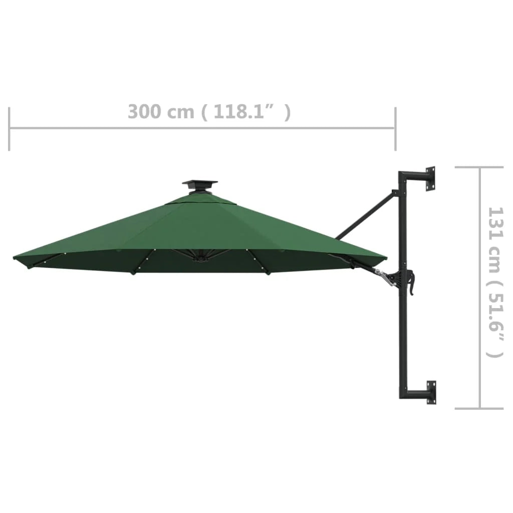 Ombrellone da parete con palo in metallo e LED 300 cm verde 02_0008697