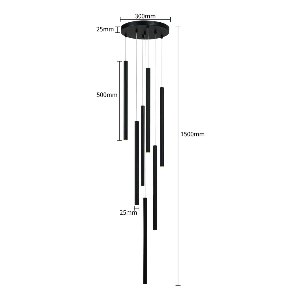 Lampadario Lungo 7 luci G9 nero Ø30 Light Prestige