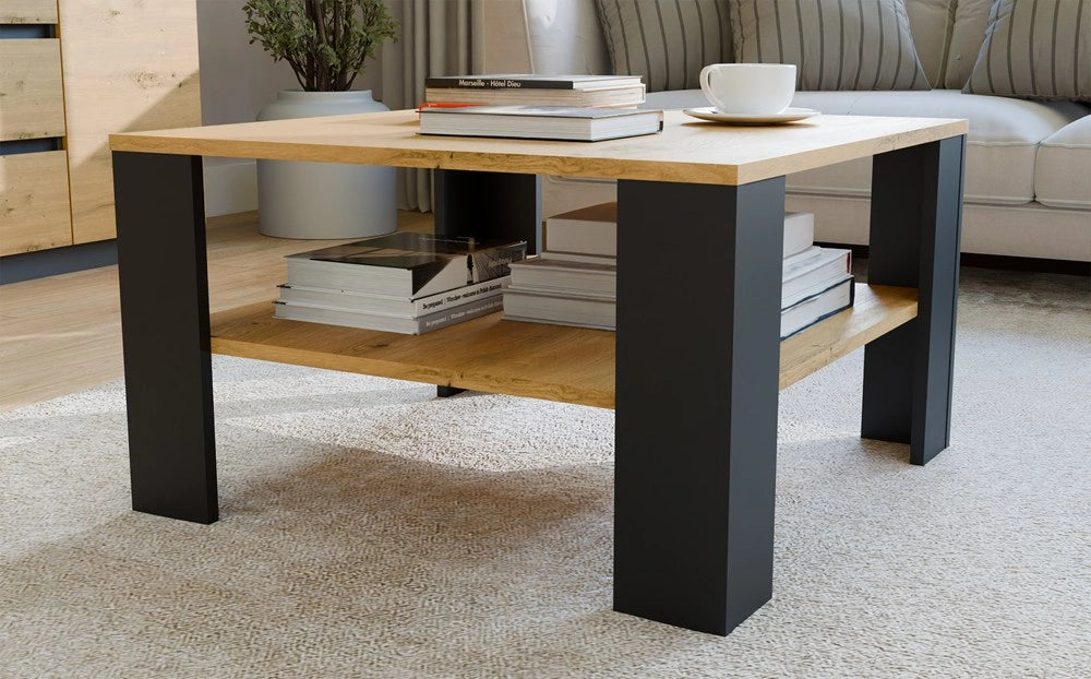 Tavolino da caffè con ripiano sotto blatem SQUARE rovere artisan nero tavolino per soggiorno camera