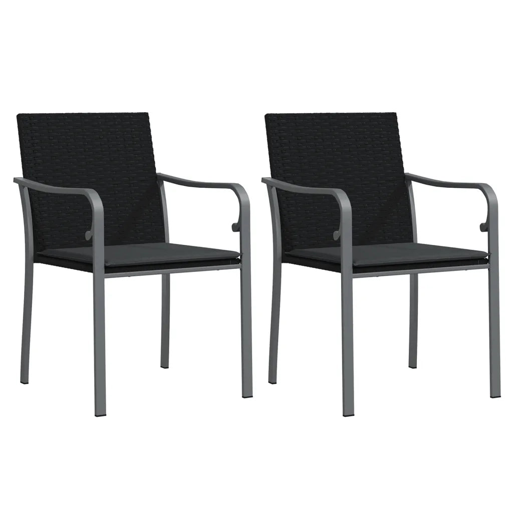 Sedie da Giardino con Cuscini 2 pz | Sedie da Esterno Neri 56x59x84cm in Polyrattan