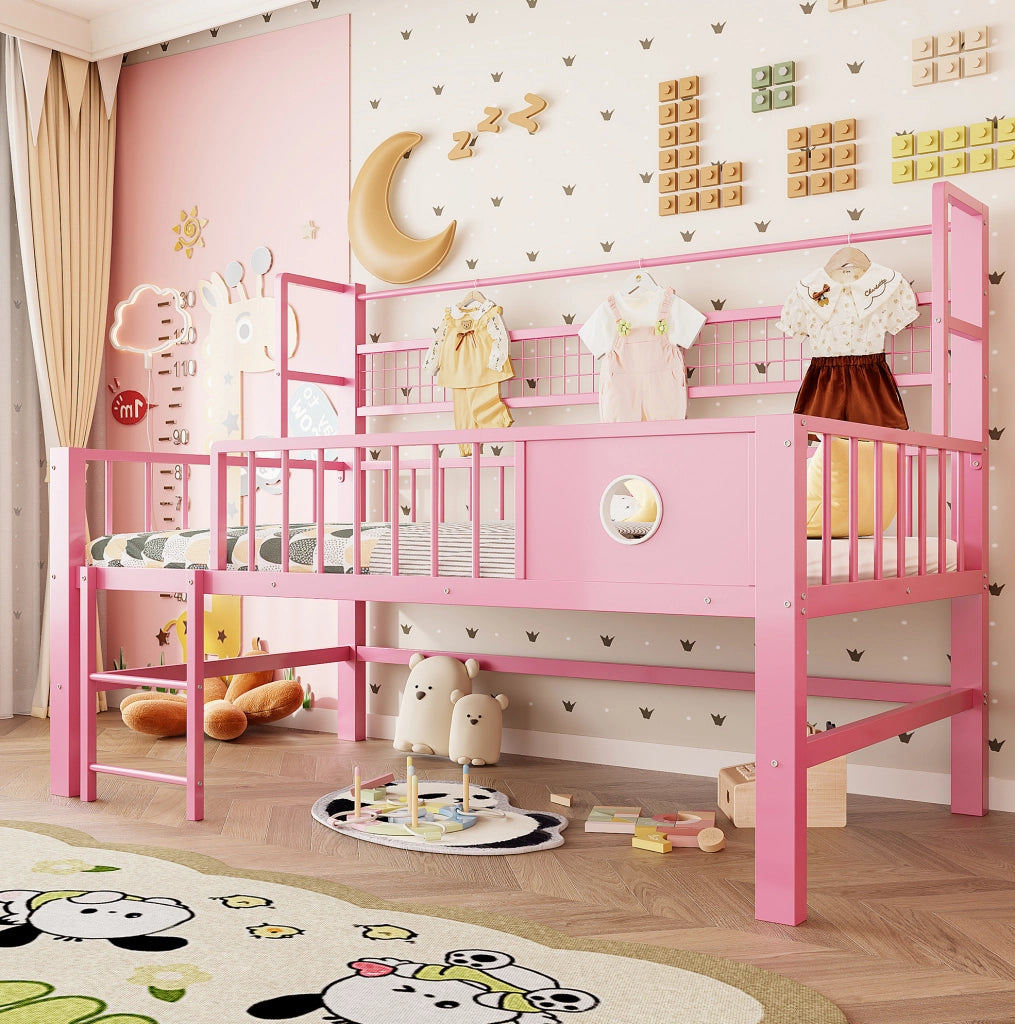 Letto a soppalco basso per bambini 90x200 cm rosa