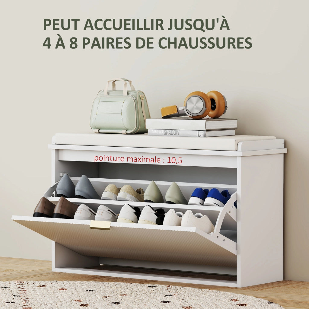 Panca portascarpe con cuscino e cassetto ¨C Xylo ¨C Bianco 80x26x47,5cm