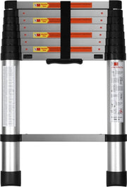 Ladder telescopica in alluminio con sistema di estensione retrattile a un solo bottone per uso interno ed esterno, capacità di carico 350 lbs, colore argento, lunghezza 26 m/85 FT.