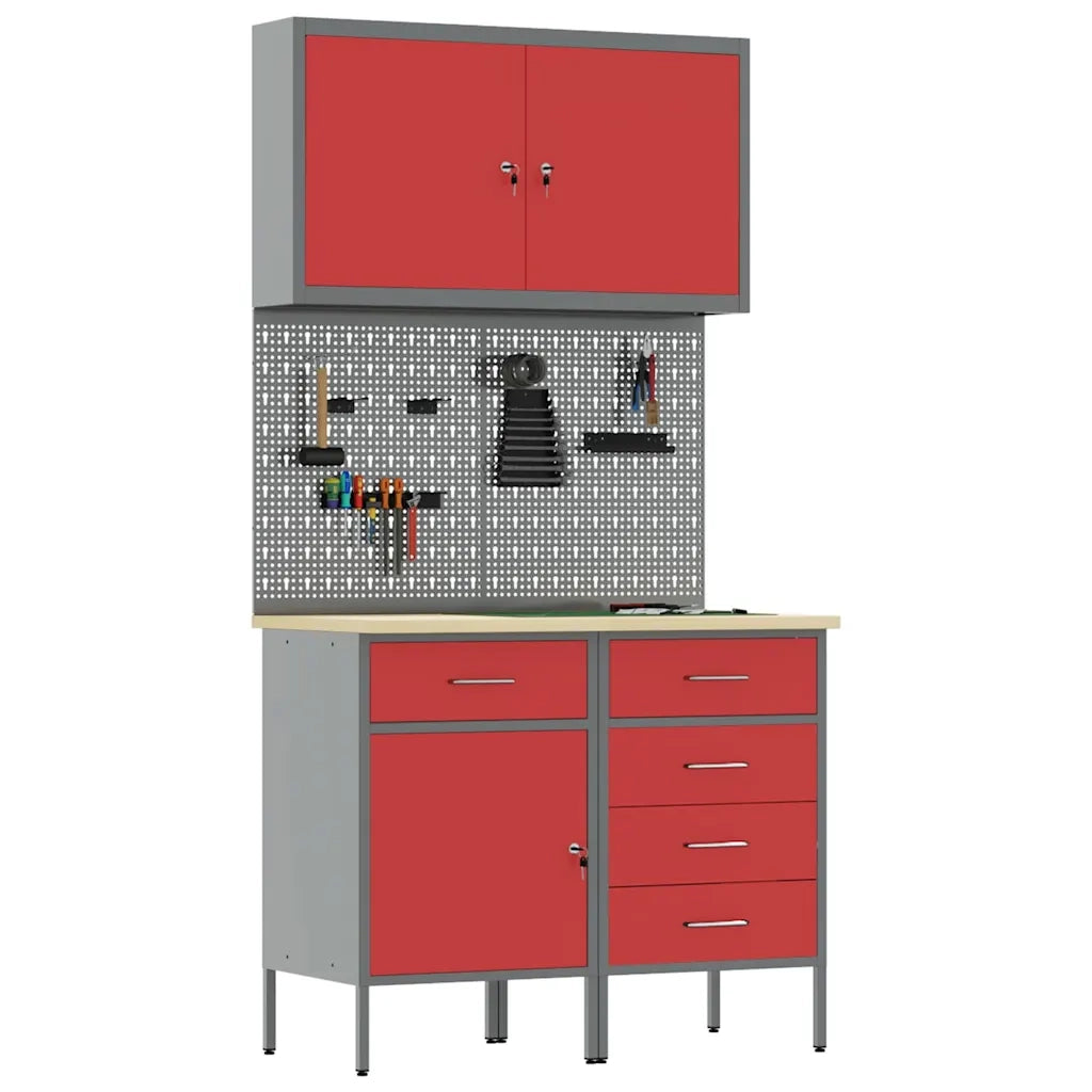 Mobile da lavoro 5 pcs Rosso Legno ingegnerizzato e acciaio 3321425
