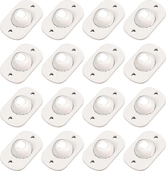 16 pezzi di ruote autoadesive bianche piccole per mobili - ruote a rotazione in plastica per elettrodomestici - adatte per piccoli mobili, contenitori di ripostiglio, bidoni della spazzatura.