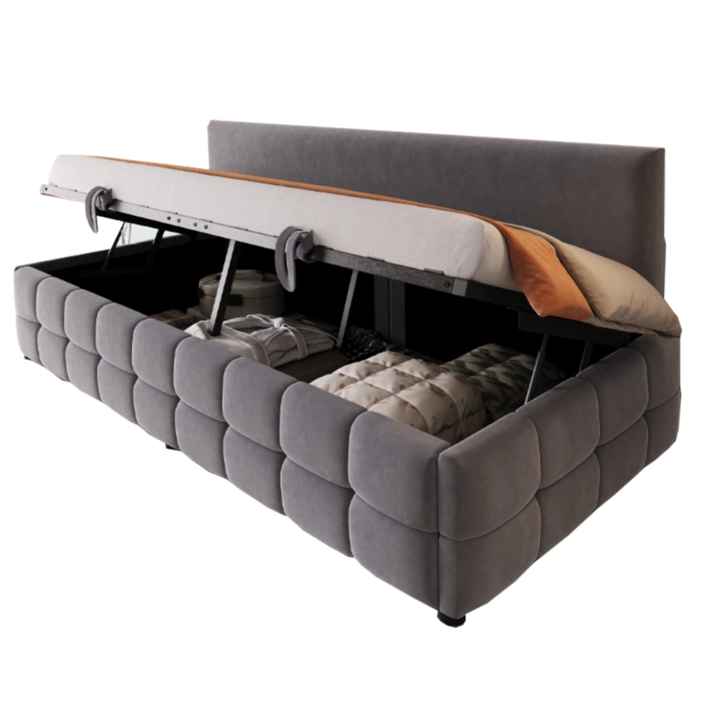 Letto singolo imbottito 90x200 cm con contenitore idraulico e schienale