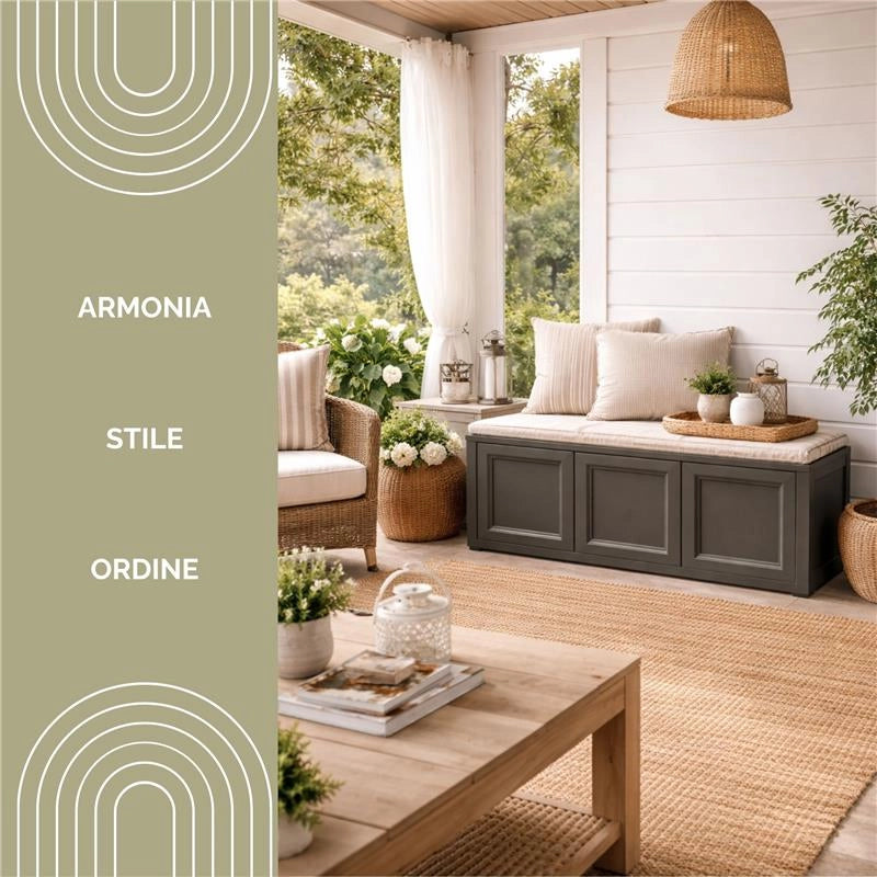 BAULE CONTENITORE DA ESTERNO WENGÉ 125X40X42 CM – CASSAPANCA MULTIUSO SALVASPAZIO PER BALCONE, TERRAZZO E VERANDA