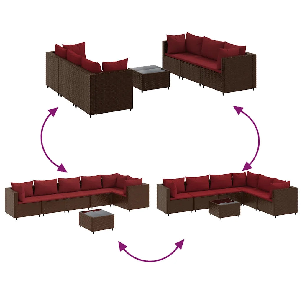Set Divani da Giardino 7 pz con Cuscini in Polyrattan Marrone