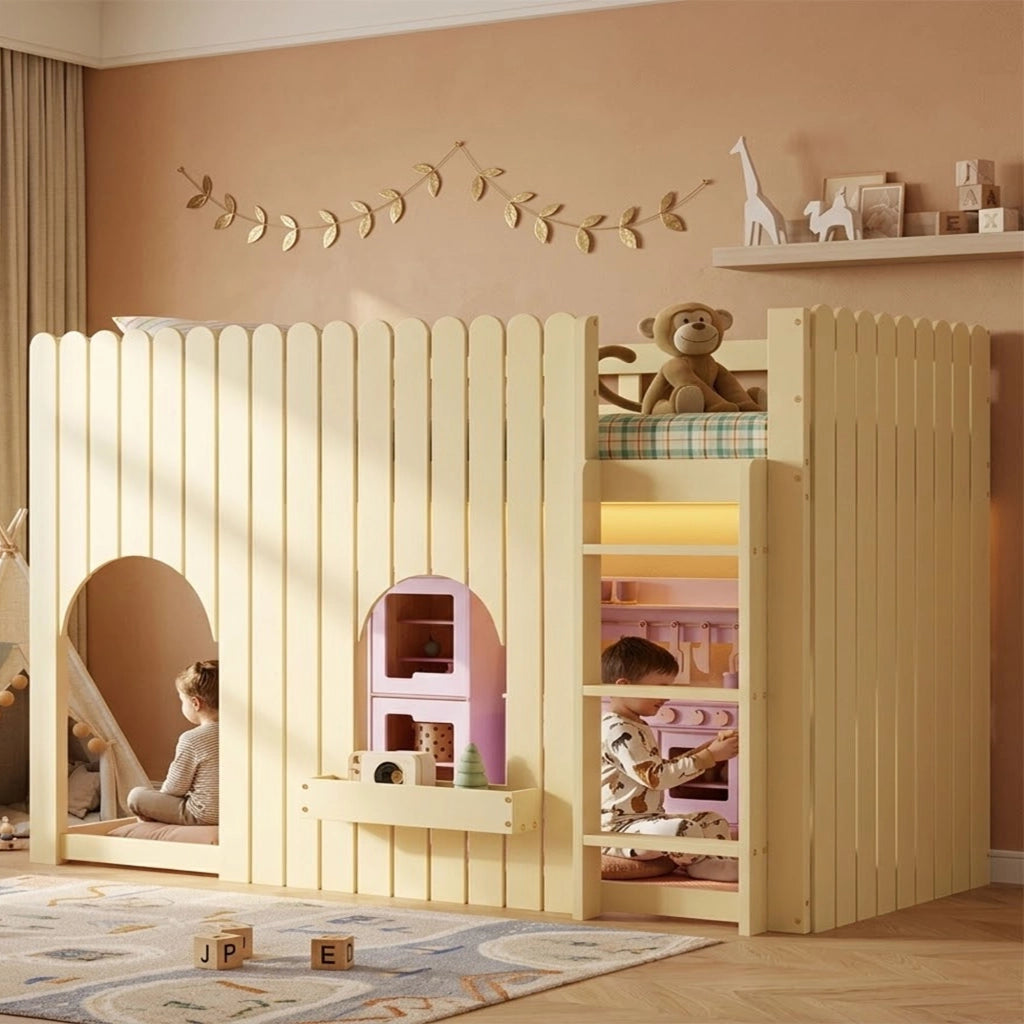 LETTO a soppalco 90x200 cm Naturale in pino e MDF