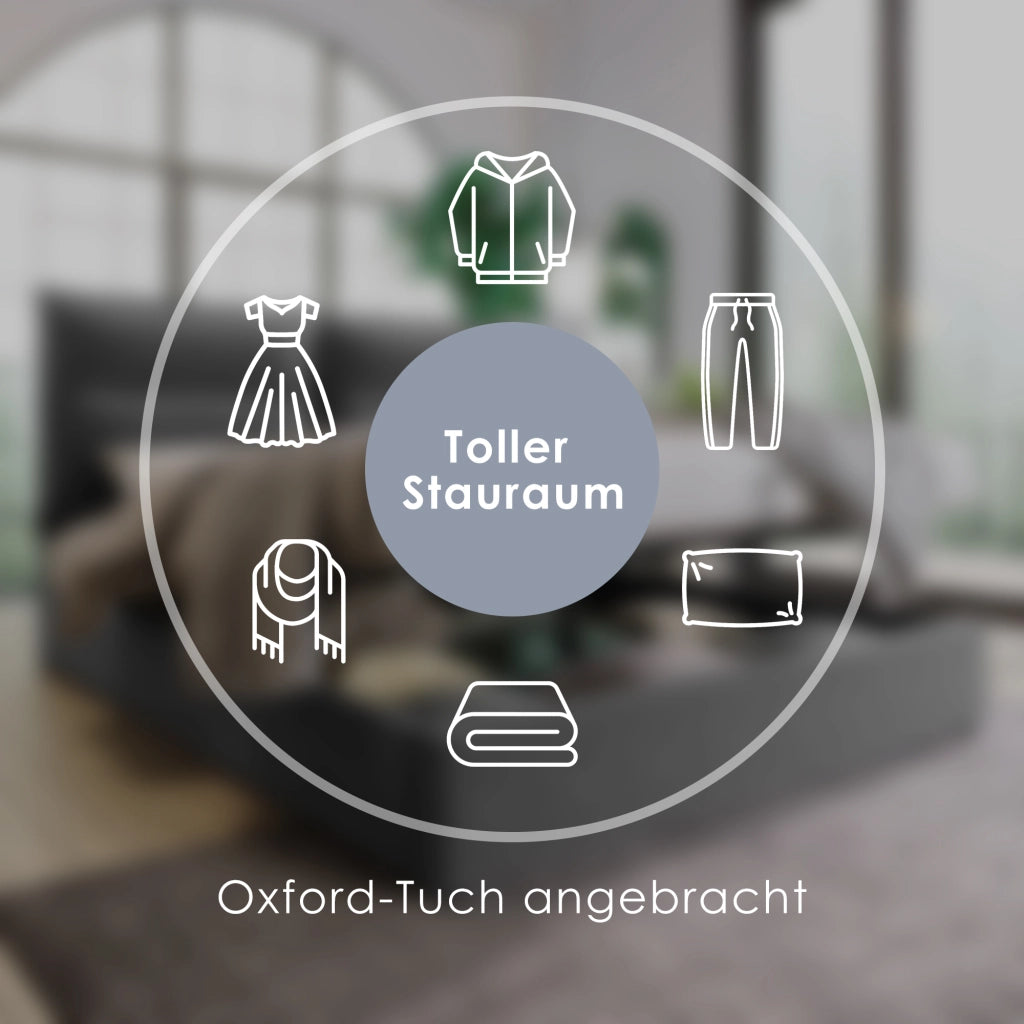 LETTO contenitore idraulico 140x200 cm con testiera regolabile, nero