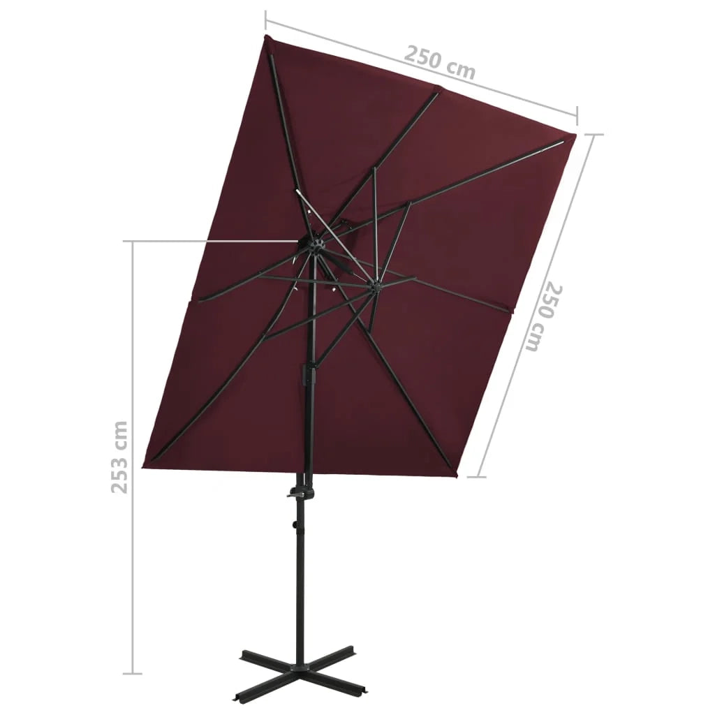 Ombrellone a braccio con doppio tetto 250 x 250 cm rosso bordeaux 02_0008570