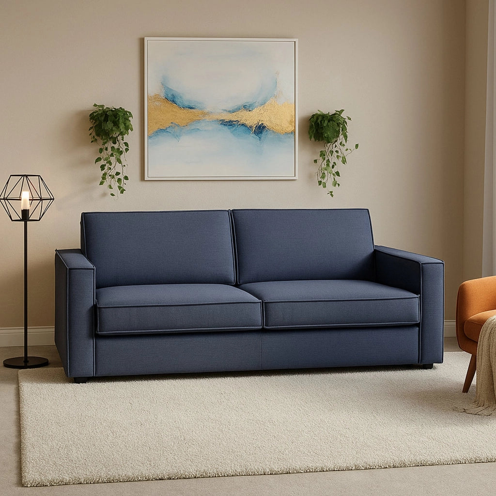 Divano fisso Ayramah, Divano a 2 posti Large, Made in Italy, SofÒ  Soggiorno in tessuto, con Braccioli slim, cm 180x95h90, Blu