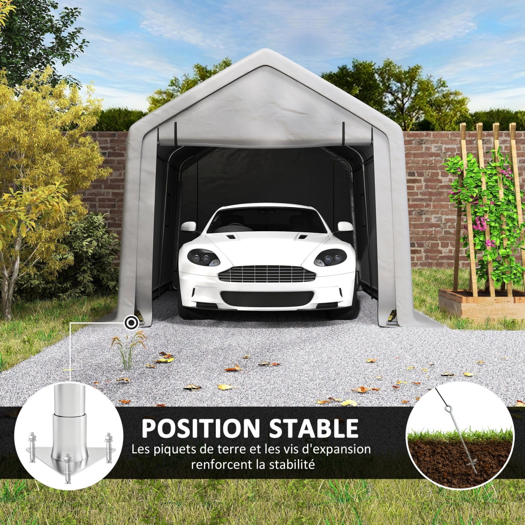Carport auto 3x5,2 m ¨C zephmum ¨C grigio con porta a rullo