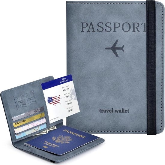 Portafoglio di viaggio - Portafoglio di viaggio in PU - Blocca RFID - Portafoglio di viaggio con slot per carte e cinturino elastico - Sicurezza antifurto - Accessori di viaggio per uomo e donna - 11 x 1,1 x 15,1 cm