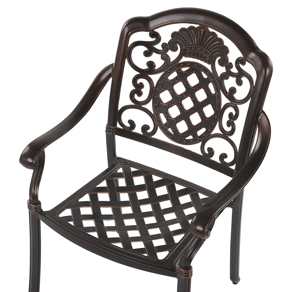 Set di 4 sedie da pranzo da giardino in alluminio marrone con cuscini di seduta per esterni in stile retrò