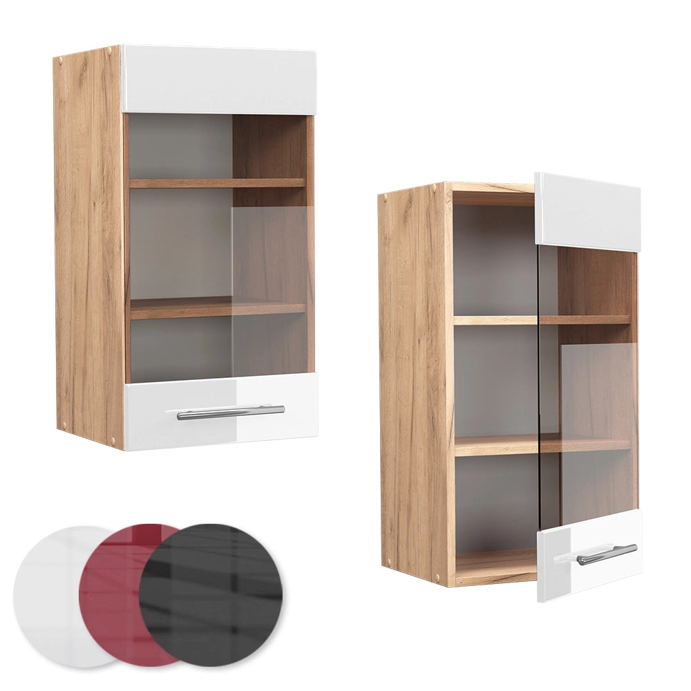 Mobile da cucina in vetro Fame-Line Bianco lucido/Rovere dorato 40 cm Vicco