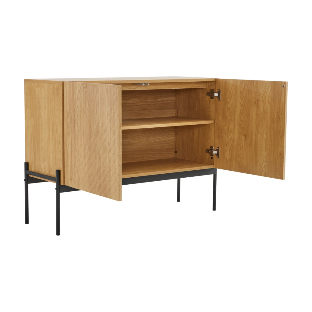 Credenza con 2 ante e ripiano regolabile; gambe in metallo - per soggiorno - 100x40x75 cm - naturale