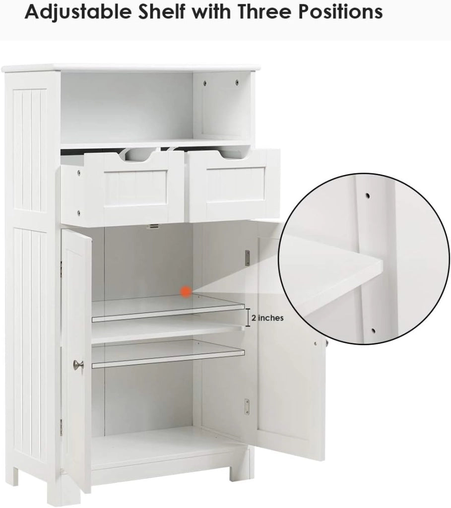 Armadietto Bagno da Terra, Mobiletto Autoportante, con Doppio Ante Legno, Cassetti Rimovibili e Ripiani Regolabili, 30x60x109 cm (Bianco)