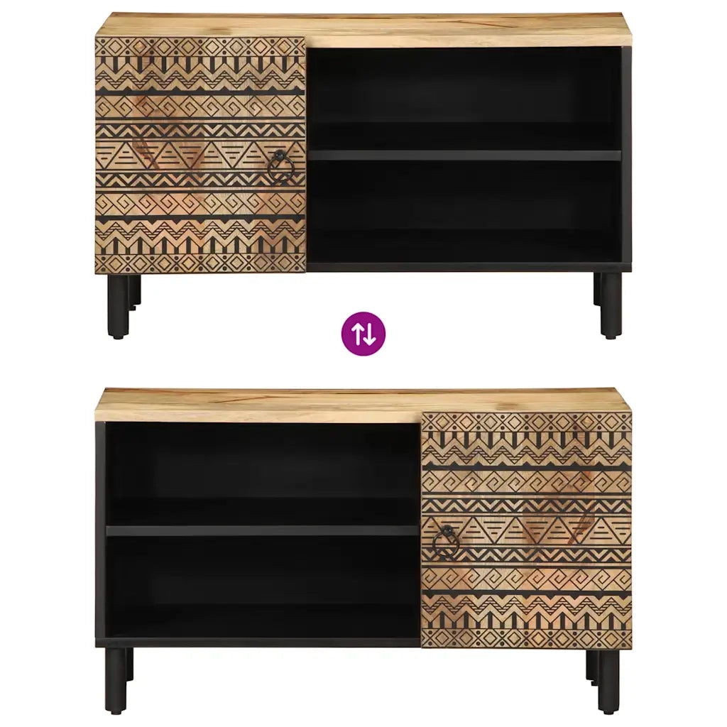 Mobile Porta TV Nero 80x33,5x46 cm Legno Massello Mango Grezzo 4018643