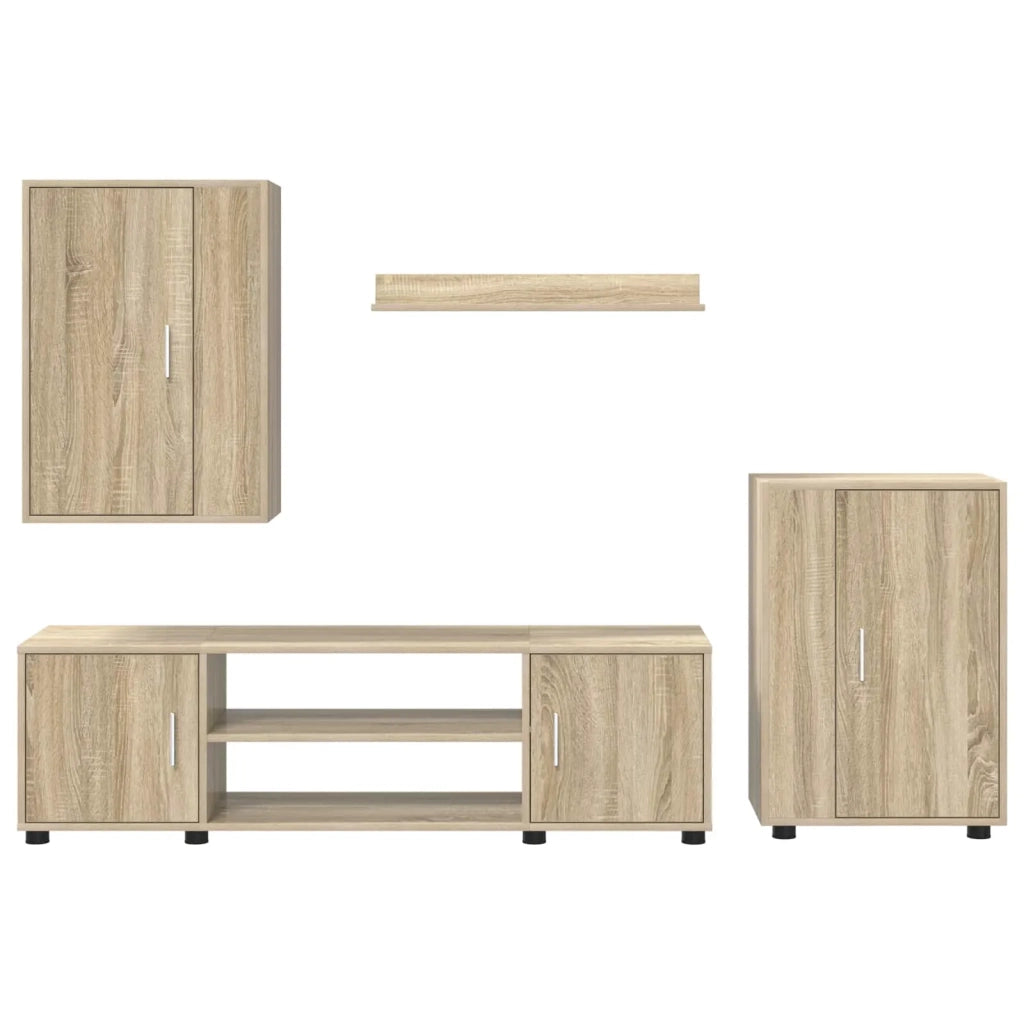 Set mobile TV 4 pz | Armadietto TV | Mobile Porta TV Rovere Sonoma Legno multistrato