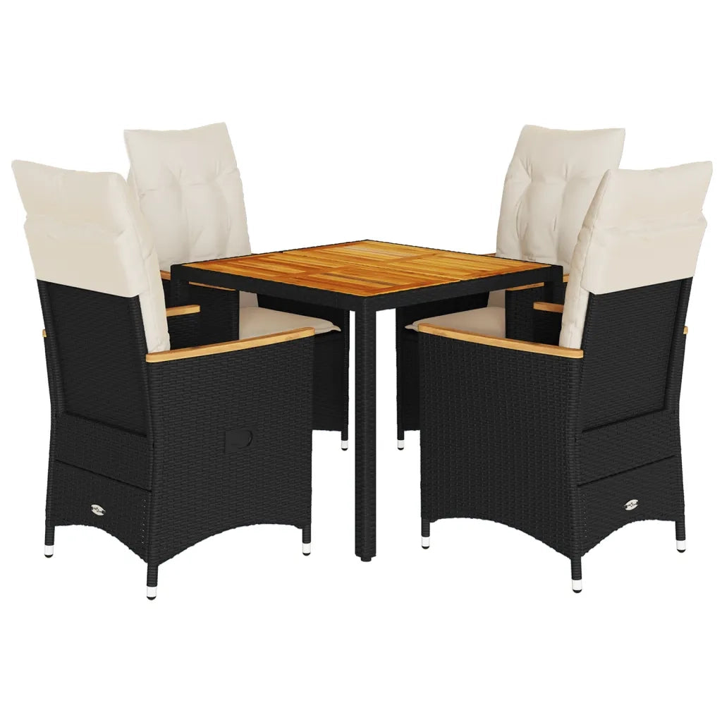 Set da Pranzo da Giardino 5 pz Nero con Cuscini in Polyrattan 3276832