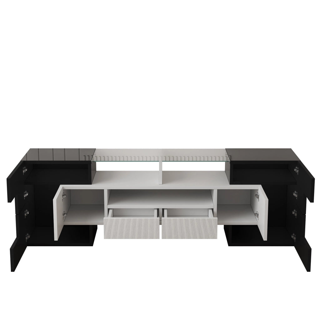 Mobile porta tv con 6 ante 2 cassetti 3 vani led in truciolare bianco e nero 145 × 30 × 51 cm