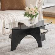 Tavolino Ovale da Salotto ¨C Xylo ¨C Vetro Temperato, MDF Nero, 104.9x60 cm