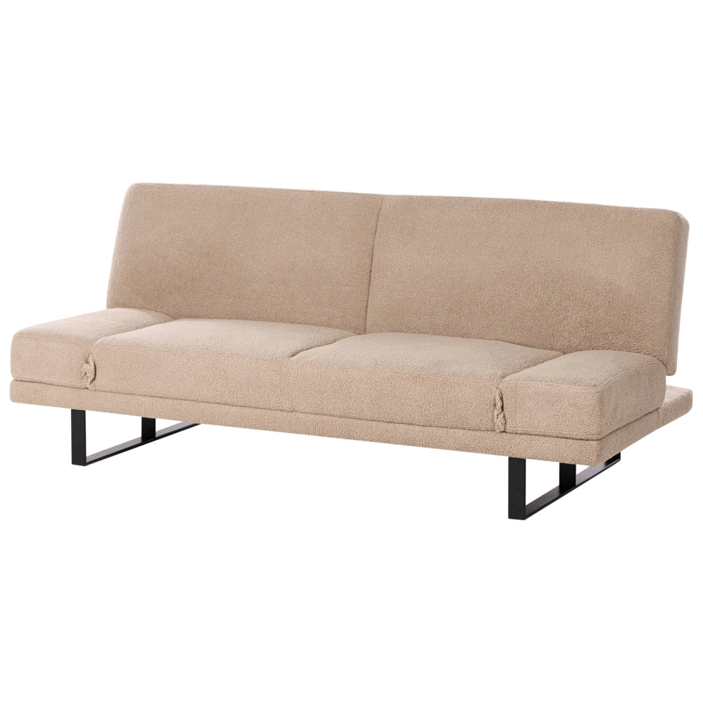 Divano Letto in Tessuto sabbia ciniglia con schienale reclinabile e struttura in legno stile moderno