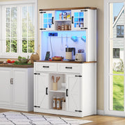 Mobile bar con LED regolabili e prese, madia da cucina con ampio spazio in MDF bianco e marrone