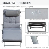 Sdraio da Giardino Pieghevole con Materassino e Cuscino, Schienale con 7 Reclinazioni, 137x63.5x100.5cm, Grigio