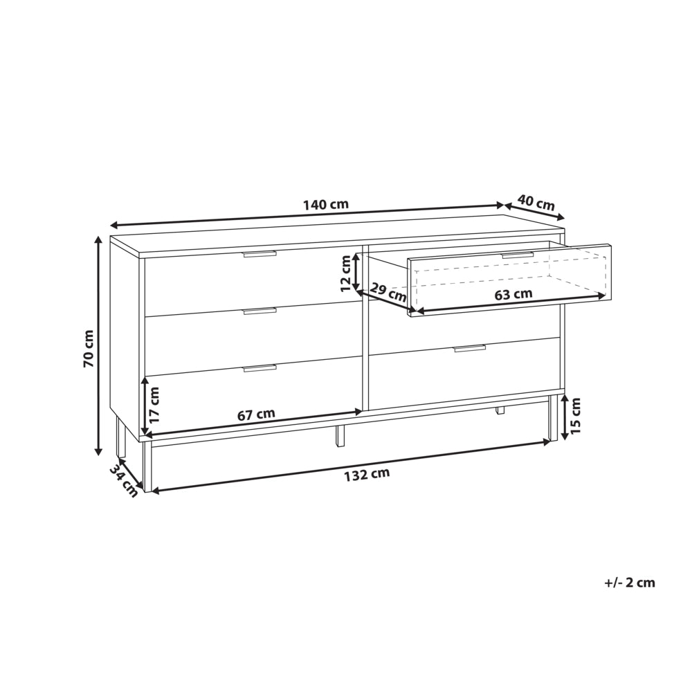 Cassettiera MDF 6 Cassetti marrone chiaro Maniglie Scanalate Frontali Design Moderno Camera da letto Soggiorno