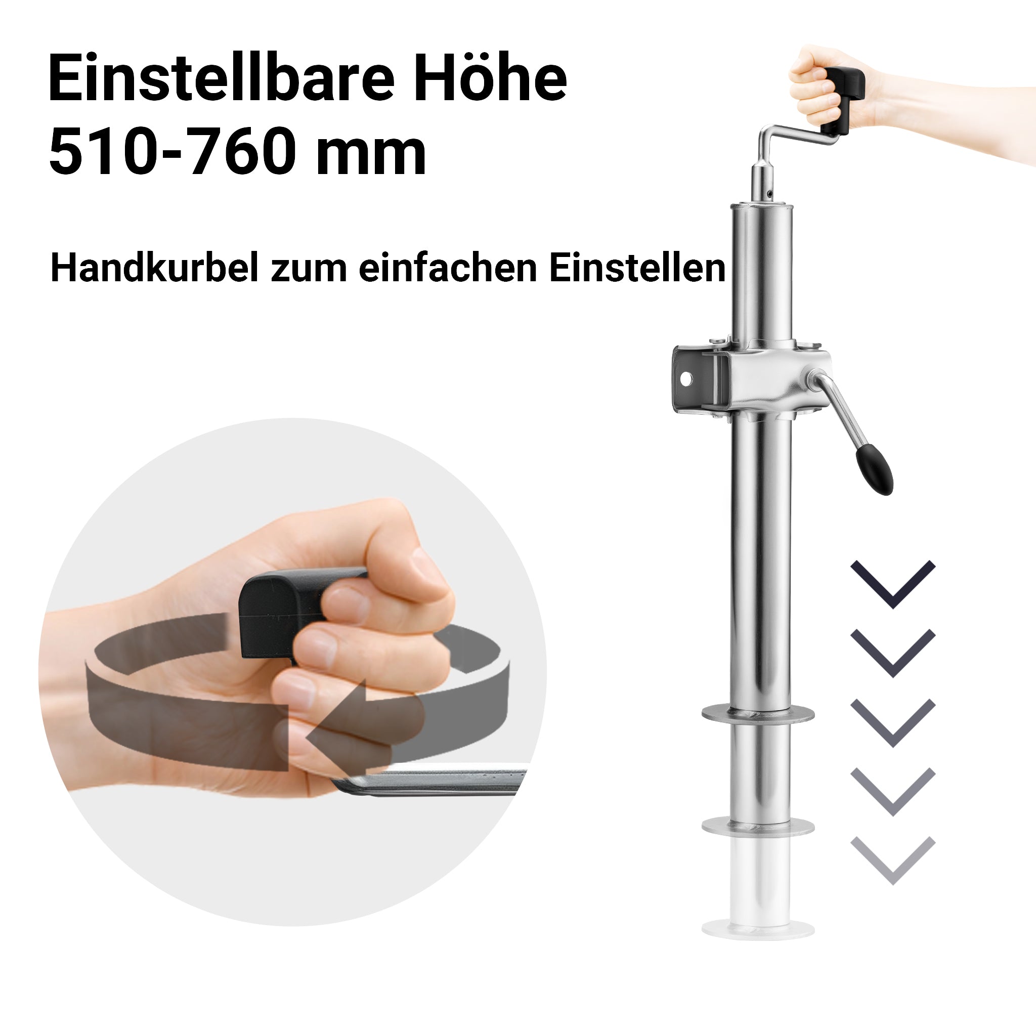 Supporto per rimorchio 2 pezzi altezza regolabile 510-760mm con 2 morsetti Ø48mm