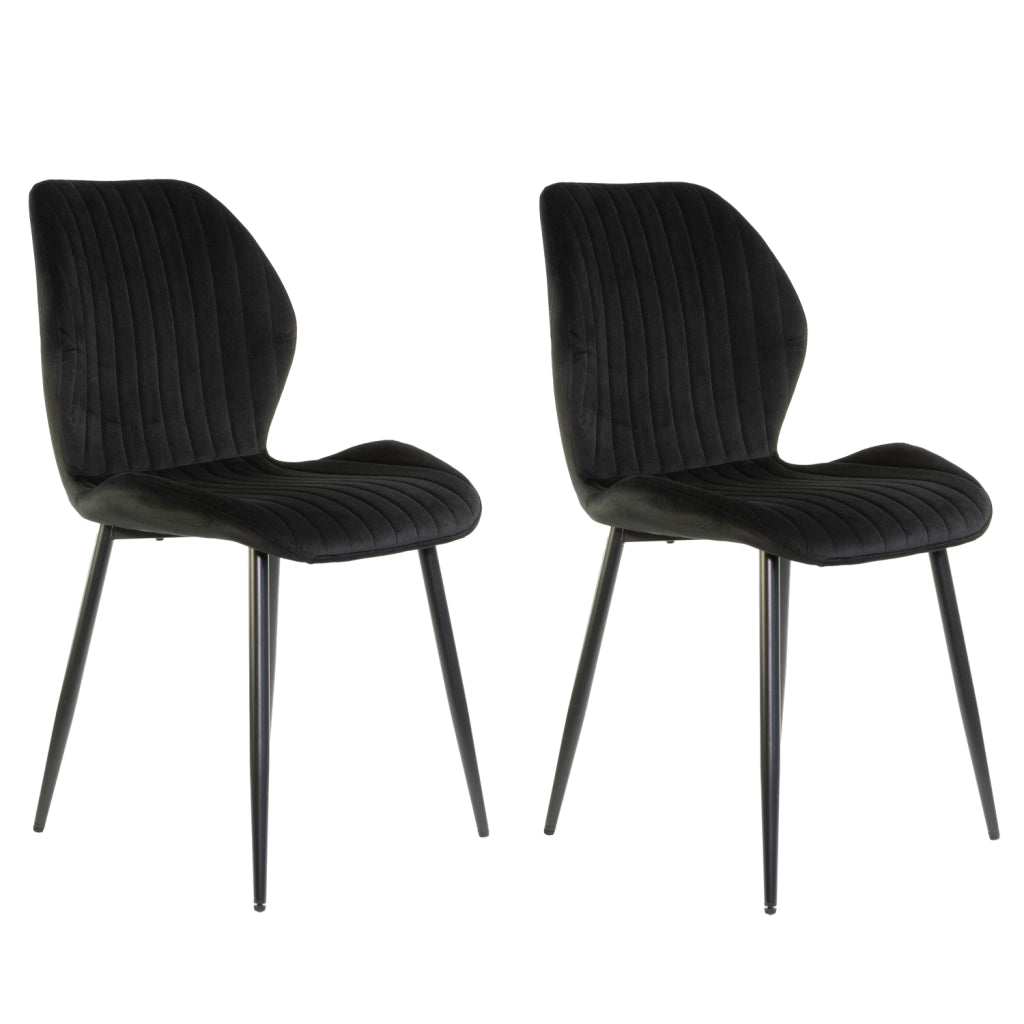 Sedia in Velluto con Struttura in Metallo Nero e Seduta Imbottita Ravello, Poltroncina di Design Moderno ed Ergo 2 Sedie