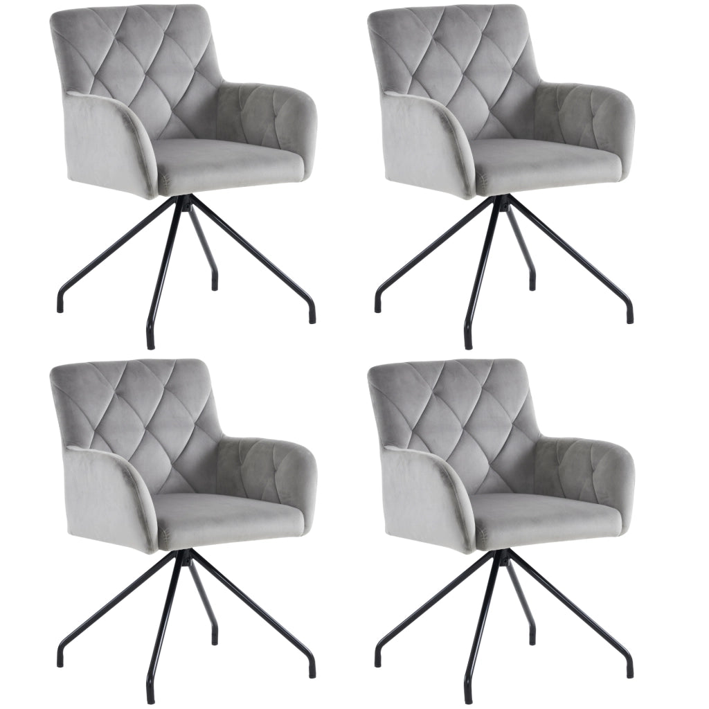 Set 4 Sedie da Pranzo Imbottite in Velluto ¨C Xylo ¨C Grigio Chiaro, Gambe in Metallo