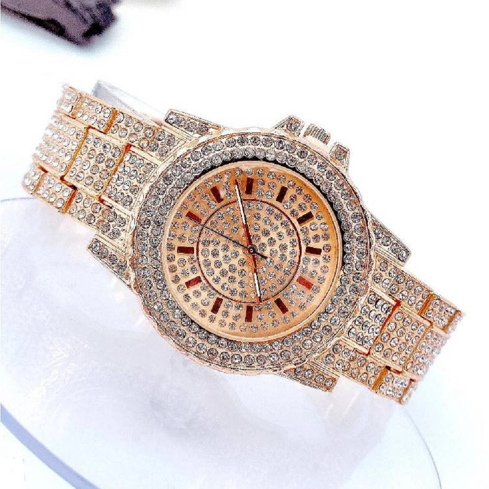 Trade Shop - Orologio Da Polso Zcc Donna Quarzo Analogico Acciaio Moda Brillantinato Oro Rosa -