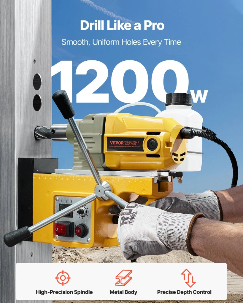 Trapano magnetico 1200W ZT-40HAR trapano a colonna 12500N carotaggio max 40mm con 2 punte regolabile giallo
