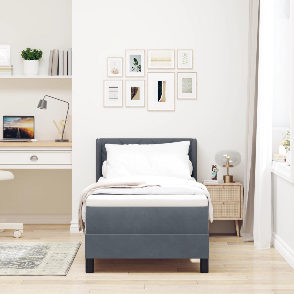 Letto Box Spring con Materasso Grigio Scuro 80x200 cm in Velluto