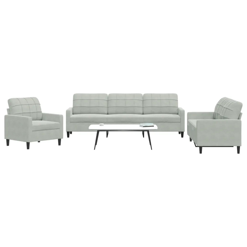 vidaXL Set di Divani 3 pz con Cuscini Grigio Chiaro in Velluto