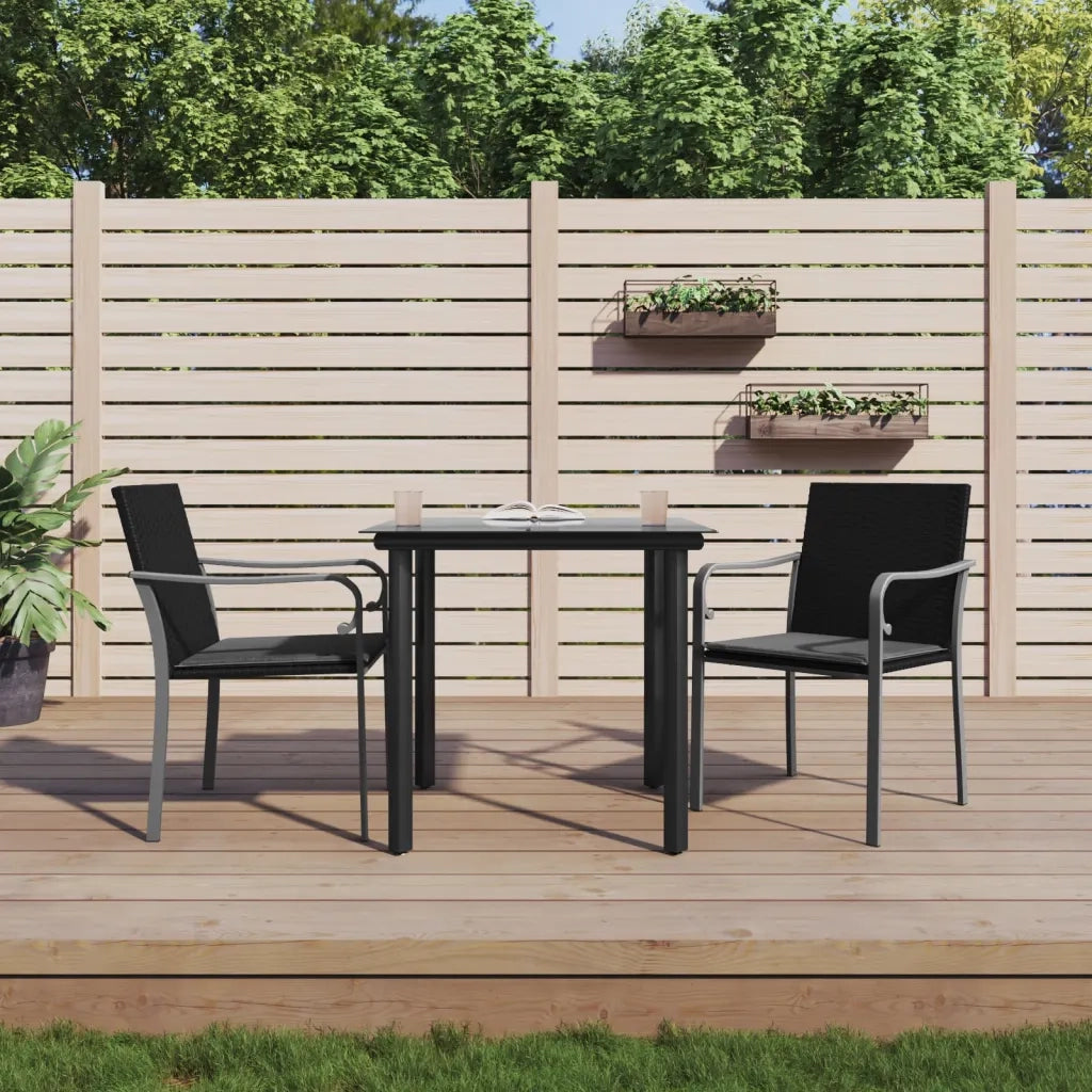 Set Pranzo da Giardino 3pz | Set Salotto da Giardino con Cuscini in Polyrattan e Acciaio