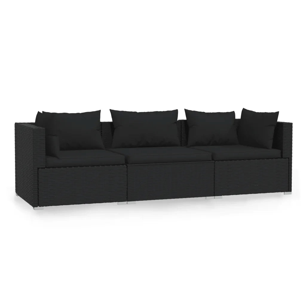 Divano a 3 Posti con Cuscini in Polyrattan Nero cod mxl 37421