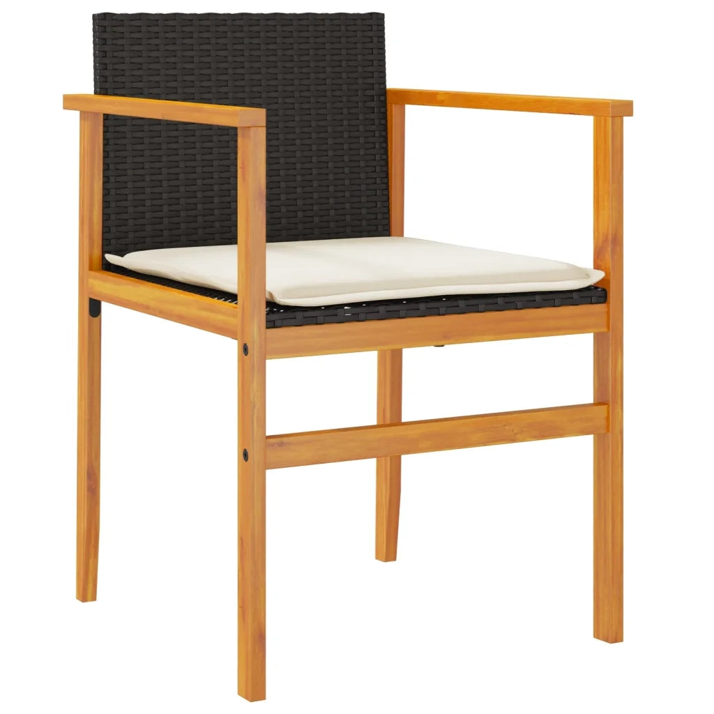 Sedie Giardino con Cuscini 2pz Nere Polyrattan e Legno Massello 368711