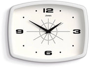 Film orologio da parete | Design retro rettangolare | 25cm | Bianco | Stile mid-century da cucina, soggiorno o ufficio