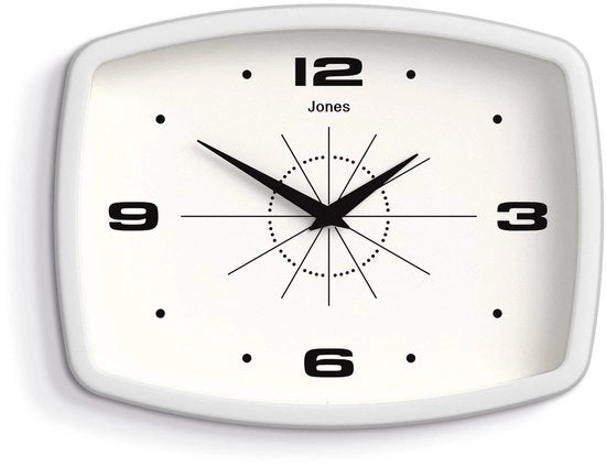 Film orologio da parete | Design retro rettangolare | 25cm | Bianco | Stile mid-century da cucina, soggiorno o ufficio