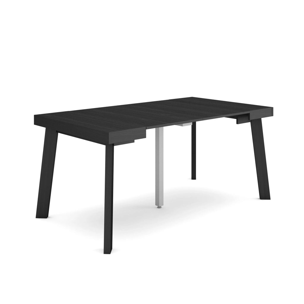 Consolle allungabile, 160x90x73cm, Per 8 persone, Gambe in legno, Nero RF3143