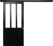 Officina per porte scorrevoli Vetro trasparente rivestito nero H204 x L73 + binario nero + 2 gusci installati