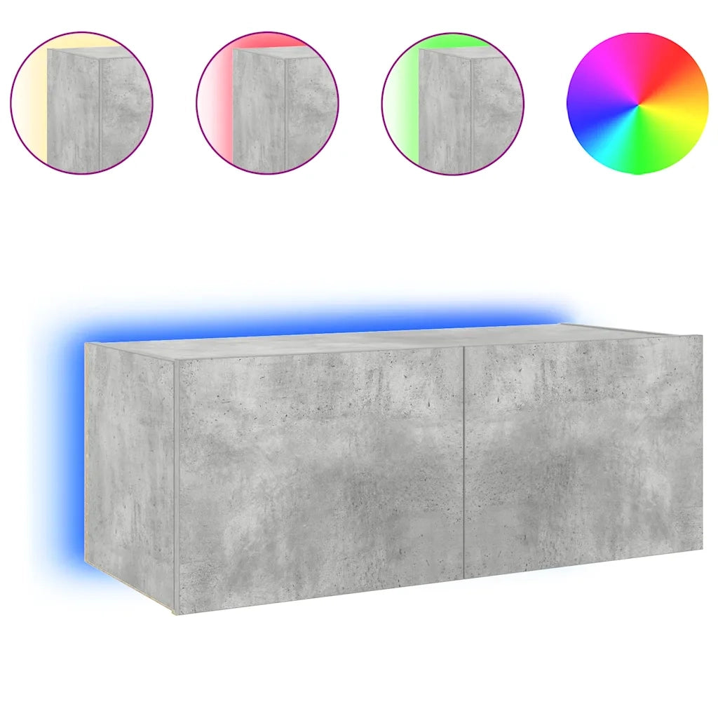 Mobile TV a Parete con Luci LED Grigio Cemento 80x35x31 cm